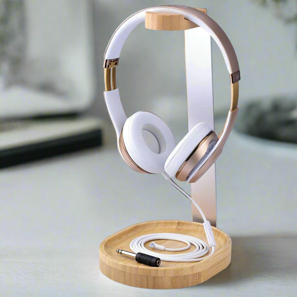 Sturdy Wooden & Aluminum Headphone Stand