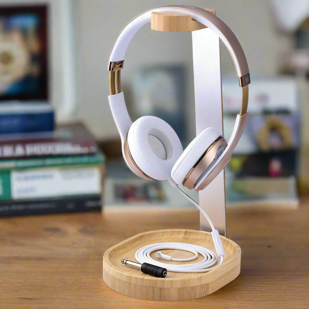 Sturdy Wooden & Aluminum Headphone Stand